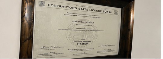 California Contractors State License Board certificate for Electrical Allstar